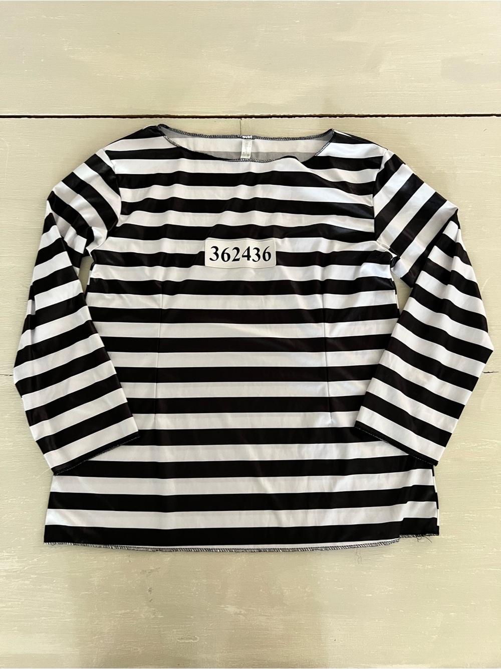 Jailbird Prisoner Costume Black White Striped Inmate Halloween Adult Long Sleeve
